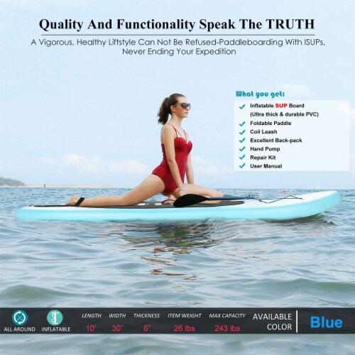 Ancheer iSUP Inflatable Stand Up Paddle Board with Bag and Accessories, Blue Perspective: top