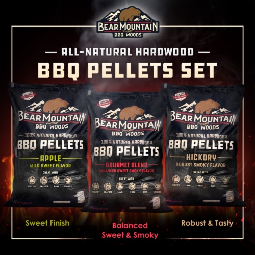 Bear Mountain BBQ Hardwood Gourmet Blend, Hickory, & Apple Pellets, 20 Lb Bags Perspective: top