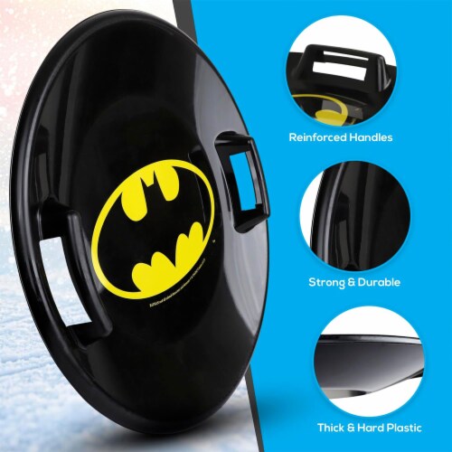 Slippery Racer Downhill Pro Batman Plastic Saucer Disc Snow Sled, Black (3 Pack) Perspective: top