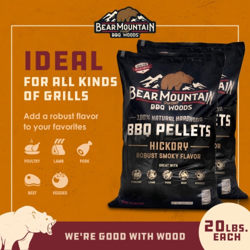 Bear Mountain BBQ All-Natural Hardwood Hickory Smoker Pellets, 20 Lb (2 Pack) Perspective: top