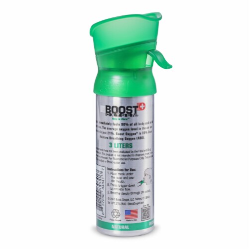 Boost Oxygen 3L Pocket Sized Canned Oxygen Bottle w/Mouthpiece, Natural (7 Pack) Perspective: top