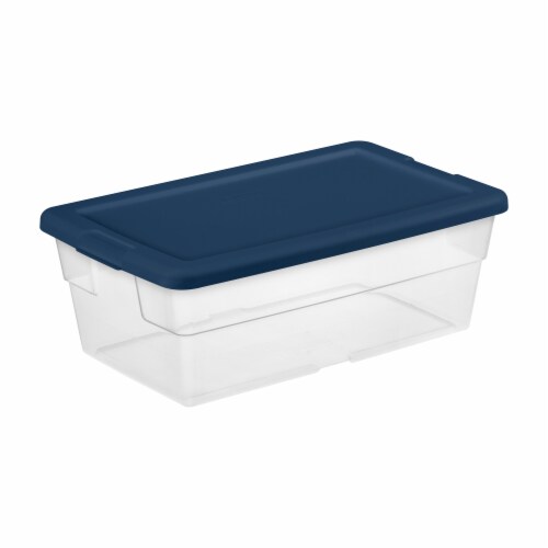 Sterilite Stackable 6 Quart Storage Box Container, Marine Blue Lid (120 Pack) Perspective: top