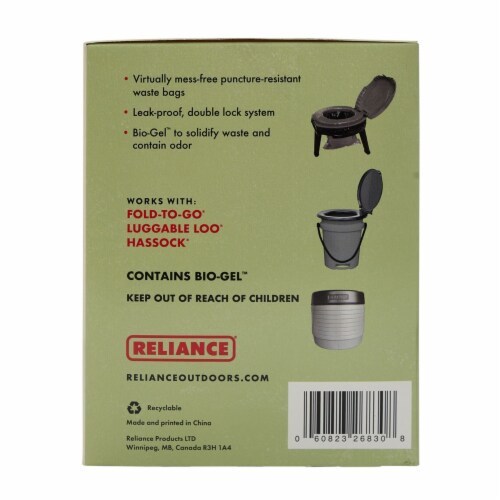 Reliance Products Double Doodie Portable Toilet Waste Bags w/Bio Gel (12 Pack) Perspective: top