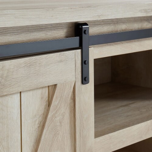 Edyo Living Rustic Farmhouse TV Stand Table with Sliding Barn Doors, White Oak Perspective: top
