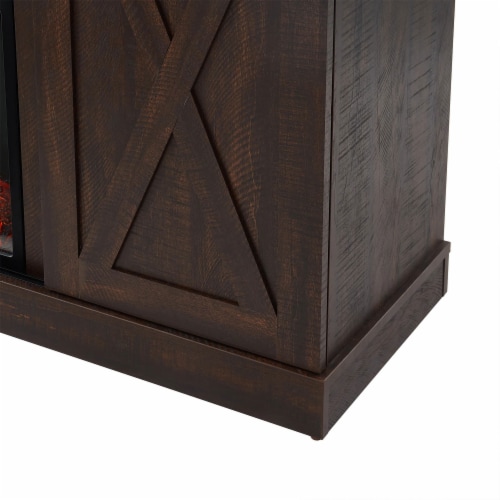 Edyo Living Electric Fireplace TV Stand Table with Sliding Barn Door, Espresso Perspective: top