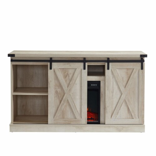 Edyo Living Electric Fireplace TV Stand Table with Sliding Barn Door