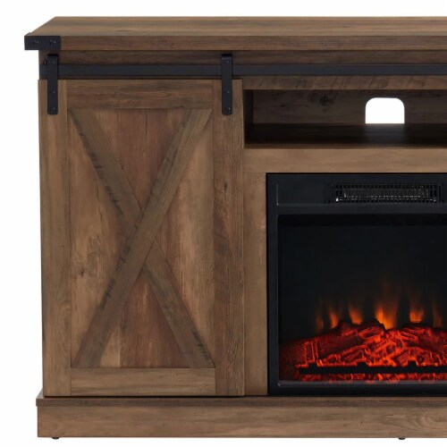 Edyo Living Electric Fireplace TV Stand Table with Sliding Barn Door, Rustic Oak Perspective: top