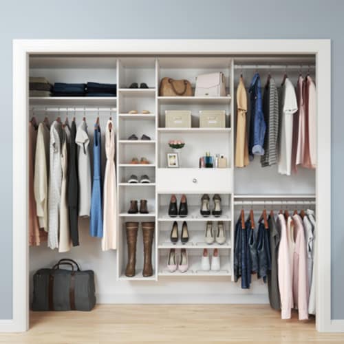 Easy Track Shoe Storage Closet Shelf and Drawer Organizer System White Finish 5 Piece Pick n Save