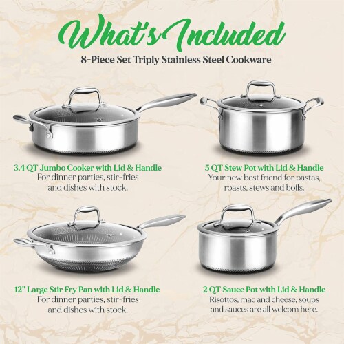 Wolfgang Puck 6-Piece Stainless Steel Pots and Pan Set, Scratch-Resistant Non-Stick Cookware, Clear Tempered Glass - Silver