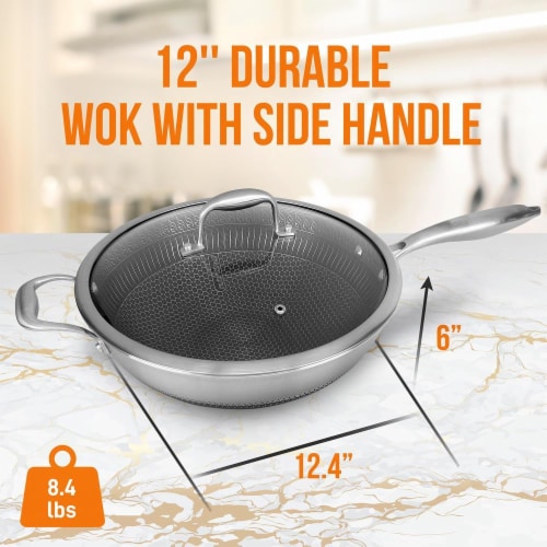 NutriChef Stainless Steel Nonstick Cooking Wok with Food Prep Mixing Bowl Set Perspective: top