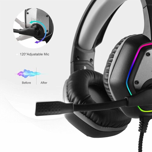 EKSA RGB USB Gaming Headset, Gray, and S100 Headphone with Microphone, Black Perspective: top