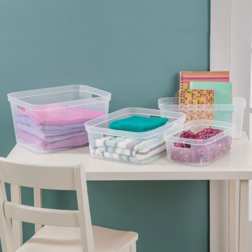 Sterilite 4.25x8x12.25 In Storage Bin w/ Carry Through Handles, Clear (24 Pack) Perspective: top