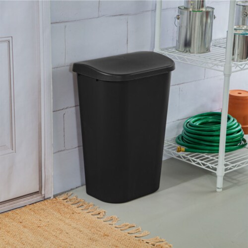 Sterilite 11.3 Gallon Lift Top Lid Wastebasket Kitchen Trash Can, Black (6 Pack) Perspective: top