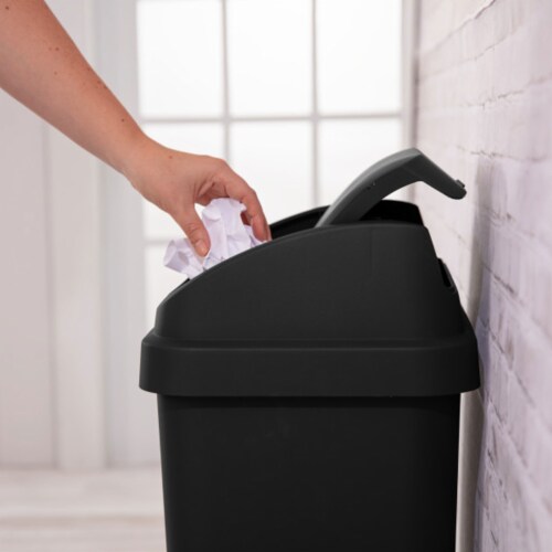 Sterilite 13 Gal Swing Top Lidded Wastebasket Kitchen Trash Can, Black (4 Pack) Perspective: top