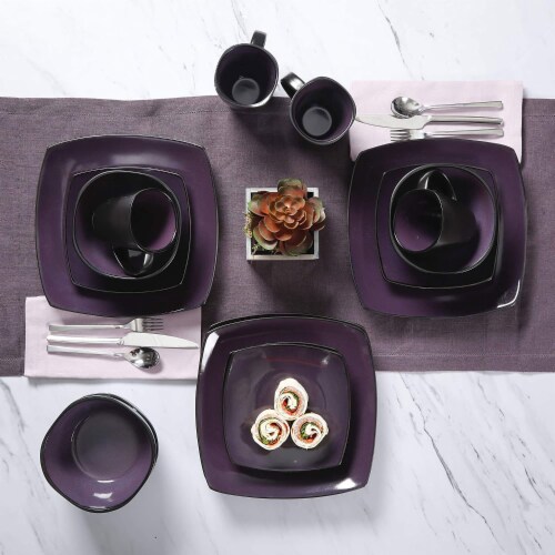 Gibson Elite Soho Lounge 16 Piece Plates, Bowls, and Mugs Set, Purple (2 Pack) Perspective: top