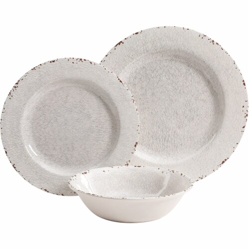 Gibson Studio California Mauna 12 Piece Melamine Dinnerware Set, Ice (4 Pack) Perspective: top