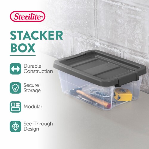 Sterilite 16 Qt Clear Plastic Stacking Storage Containers w/ Gray Lid (12 Pack) Perspective: top