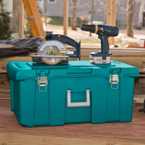 Sterilite 16 Gal Lockable Footlocker Toolbox Container w/ Wheels, Teal (4 Pack) Perspective: top