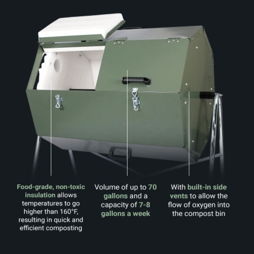 Jora Composters JK270A 70 Gallon Outdoor Dual Chamber Steel Compost Tumbler Bin Perspective: top