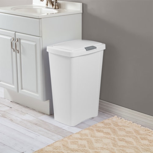 Sterilite 13 Gallon TouchTop Wastebasket with Titanium Latch, White (4 Pack) Perspective: top