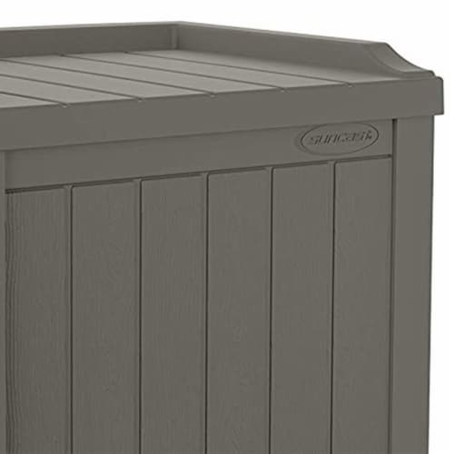 Suncast 22 gal Outdoor Patio Small Deck Chest Box w/Storage Seat, Stone (3 Pack) Perspective: top