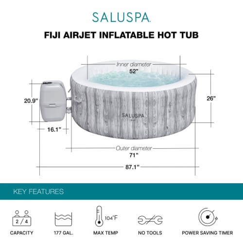 Bestway SaluSpa Fiji Hot Tub w/Set of 4 Spa Seat & 4 Pack Headrest Pillows, Gray Perspective: top