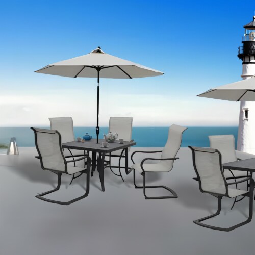 Four Seasons Courtyard Palermo C Spring Sling Fabric Outdoor Chair Gray 4 Pack 4 Piece King Soopers