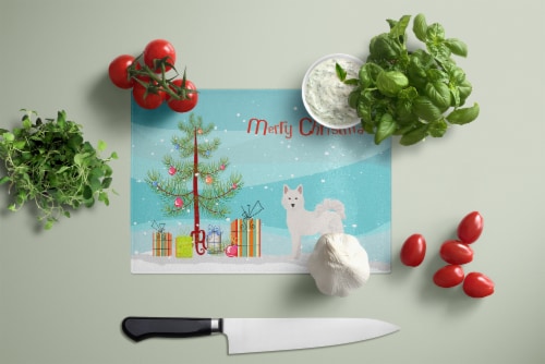 Carolines Treasures  CK3450LCB Danish Spitz Christmas Tree Glass Cutting Board L Perspective: top
