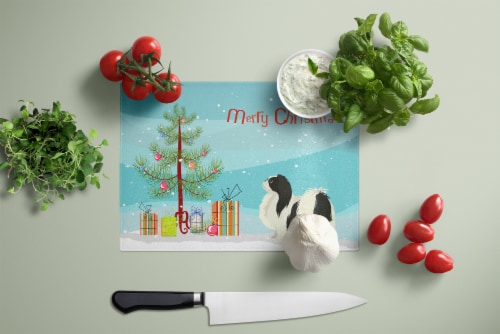 Carolines Treasures CK3548LCB Japanese Chin Christmas Tree Glass Cutting Board Perspective: top