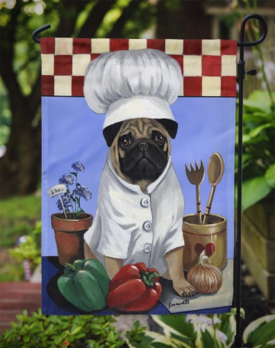 Carolines Treasures  PPP3155GF Pug Veggie Chef Flag Garden Size Perspective: top