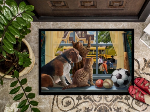 Carolines Treasures PTW2074MAT Beagle, Cats Back to School Doormat 18x27 Perspective: top