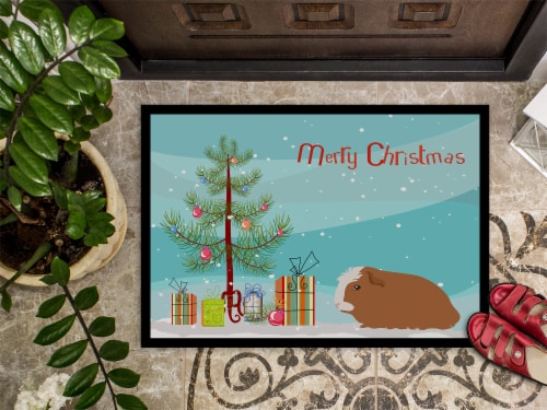 Crested Guinea Pig Merry Christmas Indoor or Outdoor Mat 18x27 Perspective: top