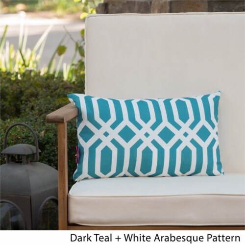 Noble House Manduka Arabesque Rectangular Pillow in Dark Teal Perspective: top