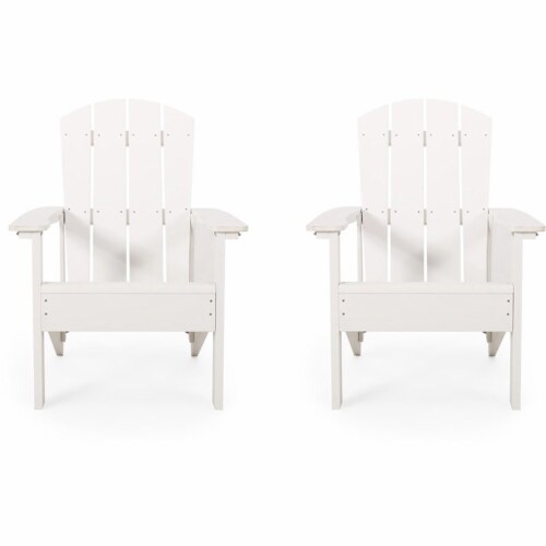 Noble House Culver Faux Wood Slat-Backed Adirondack Chair in White (Set of 2) Perspective: top