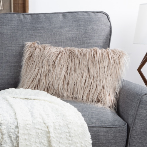 Lavish Home Mongolian Faux Fur Throw Pillow Charcoal Gray 20X12 Inch 6 Inch Thick Shag Coffee 1 unit Mariano s