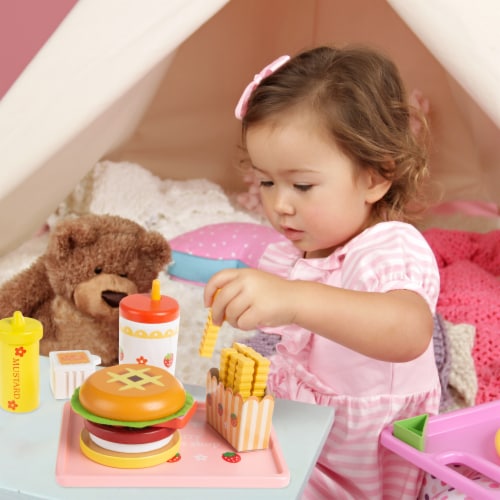 Pretend Play Fast Food Cheeseburger Meal with Fries Toddler Playset Perspective: top