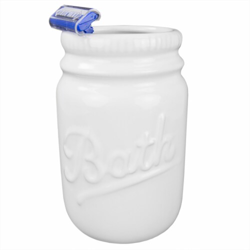 Home Basics 4 Piece Dolomite Mason Jar Bath Set, White Perspective: top