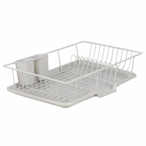 Home Basics 3 Piece Vinyl Coated Steel Dish Drainer with Drip Tray, Silver,  1 Unit - Kroger