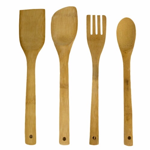 5-Piece Natural Bamboo Utensil Set with Sculptural Holder 5-Piece Natural Bamboo Utensil Set with Sculptural Holder