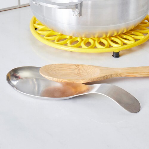 Home Basics No-Drip Curved Counter top and Stove top Stainless Steel Spoon Rest , Silver Perspective: top