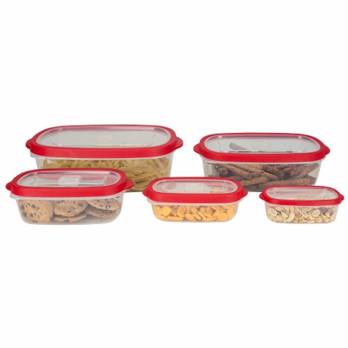 Home Basics 5 Piece Spill-Proof Plastic Food Container with Ventilated, Snap-On  Lids, Red Perspective: top