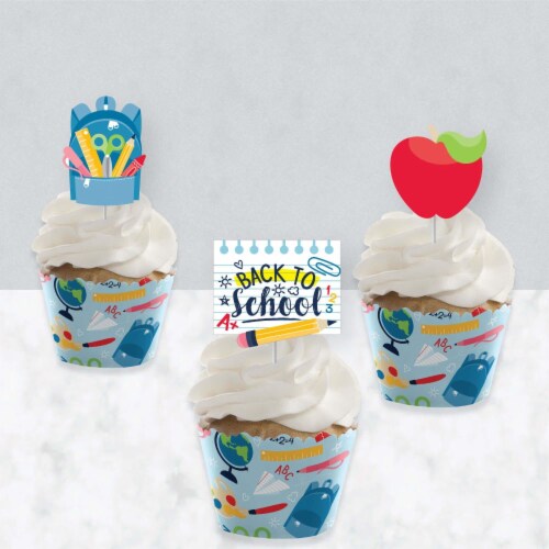 Big Dot of Happiness Back to School Decor 1st Day Cupcake Wrappers & Treat Picks Kit 24 Ct Perspective: top