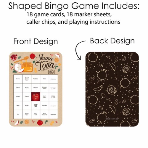 Big Dot of Happiness Rosh Hashanah - Bingo Cards & Markers - New Year Bingo Game - Set of 18 Perspective: top