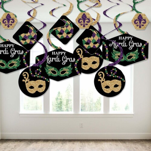 Big Dot of Happiness Mardi Gras - Masquerade Hanging Decor - Party Decor Swirls - Set of 40 Perspective: top