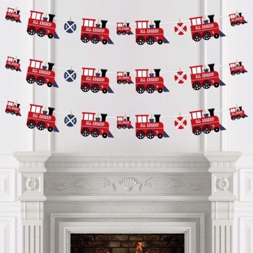 Big Dot of Happiness Railroad Party Crossing Train DIY Decor Clothespin Garland Banner 44 Pc Perspective: top