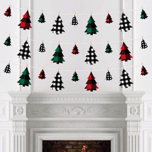Big Dot of Happiness Holiday Plaid Trees Christmas Party Clothespin Garland Banner 44 Pc Perspective: top