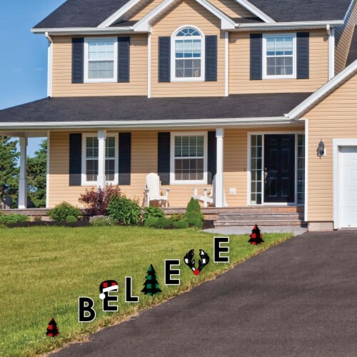 Big Dot of Happiness Holiday Plaid Trees - Outdoor Decor Christmas Party Yard Signs - Believe Perspective: top