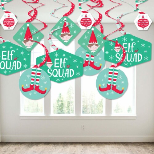 Big Dot of Happiness Elf Squad - Kids Elf Christmas Hanging Decor - Party Decor Swirls 40 Ct Perspective: top
