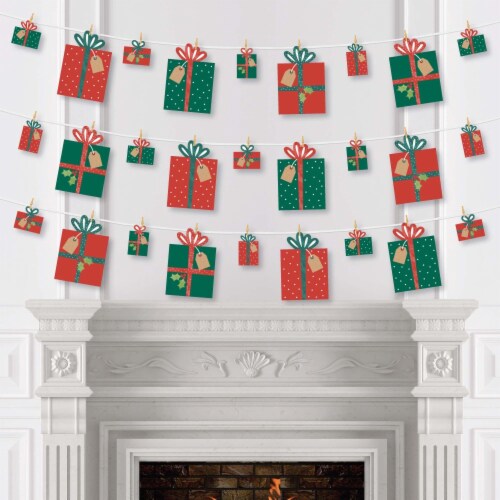 Big Dot of Happiness Happy Holiday Presents Christmas Decor Clothespin Garland Banner 44 Pc Perspective: top