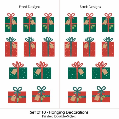 Big Dot of Happiness Hanging Holiday Presents - Outdoor Christmas Porch Tree Yard Decor 10 Pc Perspective: top